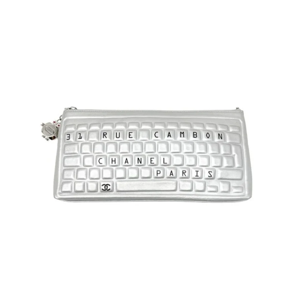 Chanel Silver Keyboard Clutch Robot Charm Lambskin 2017‎